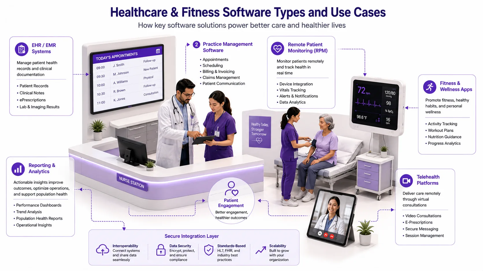 Illustration for Healthcare & Fitness Software Types and Use Cases