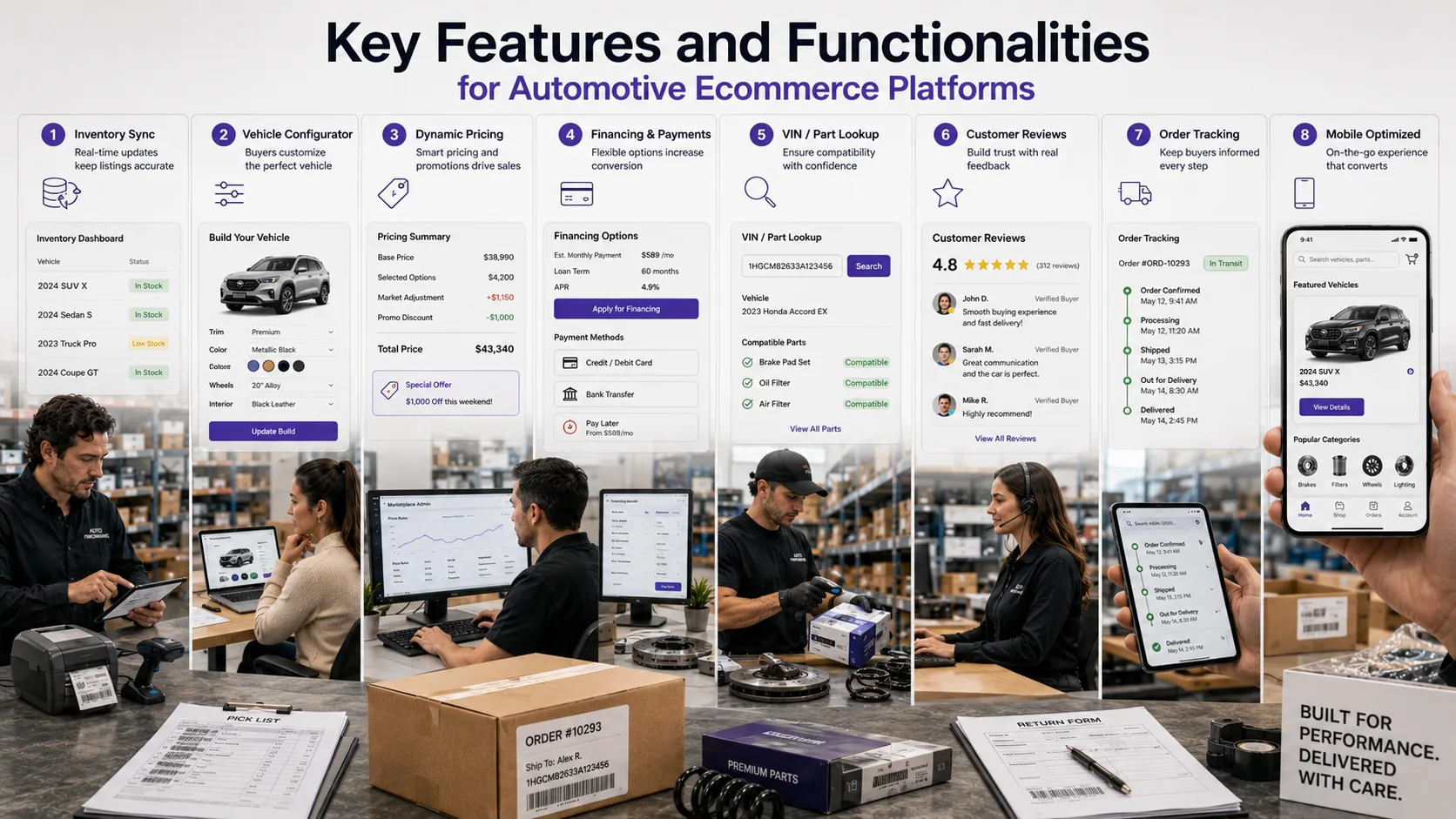 Illustration for Key Features and Functionalities for Automotive Ecommerce Platforms